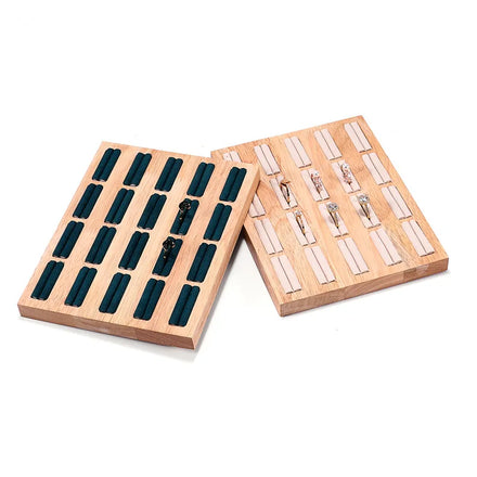 Cheap Bamboo Jewelry Velvet Storage Display Tray 20 Slot Wooden Ring Tray