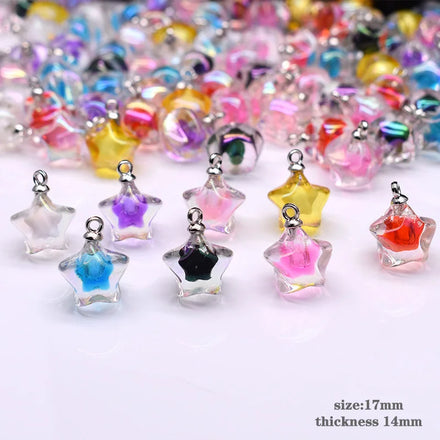 Color Plating Acrylic Five Pointed Star Love Heart Round Beads Charms Pendants for Jewelry Making Findings DIY