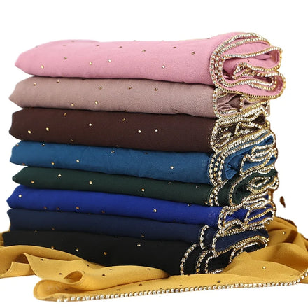 Wholesale 70*180cm Islamic Women Shimmer Chiffon Hijab Rhinestones Scarves Muslim Hijab With Stone