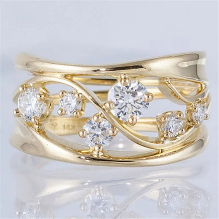 New Arrival Layered Cubic Zirconia Rings Gold Plated CZ Rings for Girls
