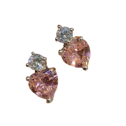 Wholesale Fashon Jewellery Copper pink Vermeil Cubic Zirconia Huggie Hoop Earrings Korean Popular Heart-shaped Earrings
