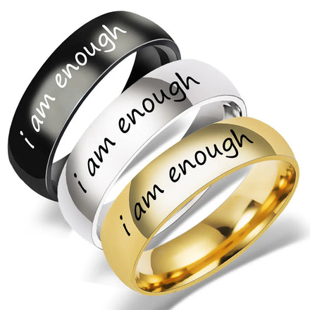 Stainless Steel Ring 6mm I Am Enough Classic Engraved Rings Spiral Titanium Steel Finger Ring for Couple Men Women