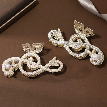 Metal Music Note Shark Clip Fashion Head Ornament Decor for Ponytail Hair Claw Catch Hairpin with Rhinestone