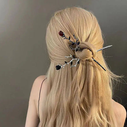 Vintage Rose Hairwear Retro Flower Black Red Hairpins Women's Alloy Hair Chopsticks & Hairsticks