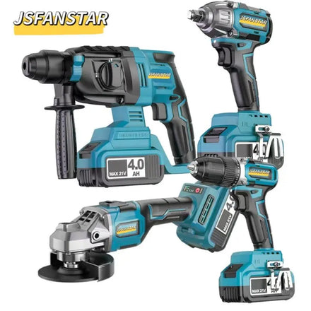 Battery 21V 4 in 1 Power Tools Electric Powered Torque Wrench 1/2 Impact Brushless Combo