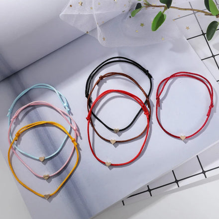 Gold Heart Friendship Bracelets Adjustable Handmade Colorful String Braided Rope Cord Bracelet for Women Men