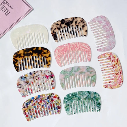 DIY Customize Gift Anti Static Detangler Hairbrush Portable Marble Cushion Travel Wide Tooth Comb Cellulose Acetate Pocket Comb