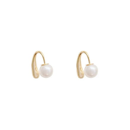 Korean Fashion Jewelry Gold Plated Back Hanging Pearl Studs Earrings Simple Earrings Women