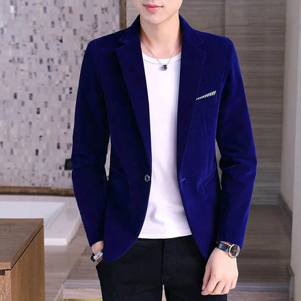 Mens Velvet Suit Jackets Korean Slim Fit Velour Jacquard Coat Dinner Outfits Wedding Tuxedo Party Clothes Casual Blazer