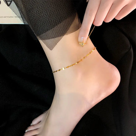 YF3240 Wholesale Fashion 18K Gold Stainless Steel Dainty Lip Chain Anklet Beach Lace Anklet Chain Foot Jewelry Accessory
