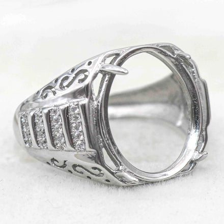 Sterling Silver 14*17mm Semi Mount Men's Ring Frame Empty Blank Claw Setting S925 Base Holder Without Center Stone for DIY Inlay
