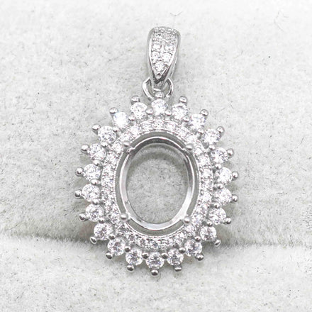 Sterling Silver 7*9mm Semi Mount Pendant Empty Frame Blank Support Setting S925 Base Holder Without Center Stone for DIY Inlay