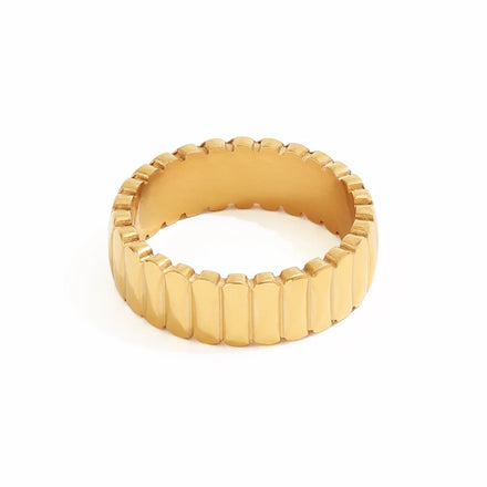 Joolim Jewelry Wholesale 18K Gold Plated Stainless Steel Croissant Gear Shape Rings for Women