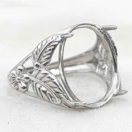 Sterling Silver 14*17mm Semi Mount Men's Ring Frame Empty Blank Claw Setting S925 Base Holder Without Center Stone for DIY Inlay