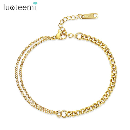 SP-LAM New Design Stainless Steel Double Layer Square Link Chain Men Fashion Jewelry Bracelet for Women