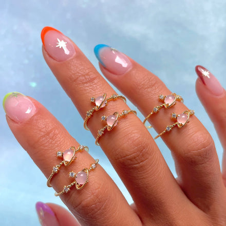 New Fashion Women Creative 18k Gold Brass Planet Finger Ring Hand Jewelry Girl Metal Zircon Star Elegant Light Luxury Open Ring