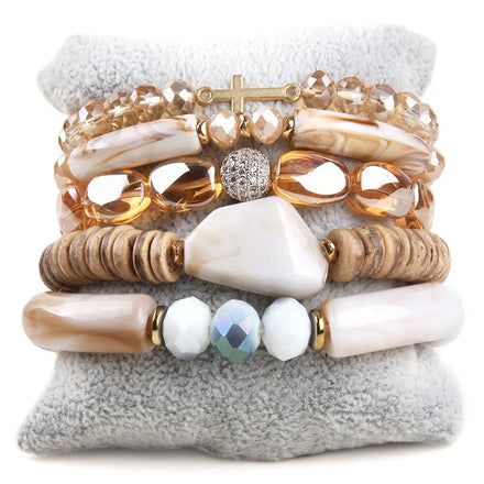 Beautiful Customized 5pcs Jewelry Natural Stone Crystal Glass Acrylic Pipe Bracelet Resin Skull Head Stack Bracelet Set