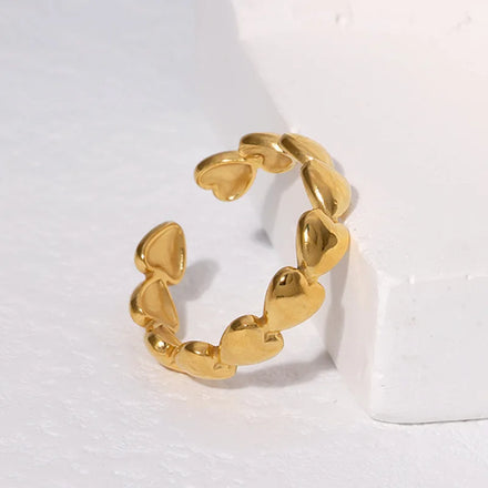 NO Fade 18K Gold Plated Stainless Steel Simple Cute Fashion Heart Shape Openwork Finger Rings for Women Men Jewelry
