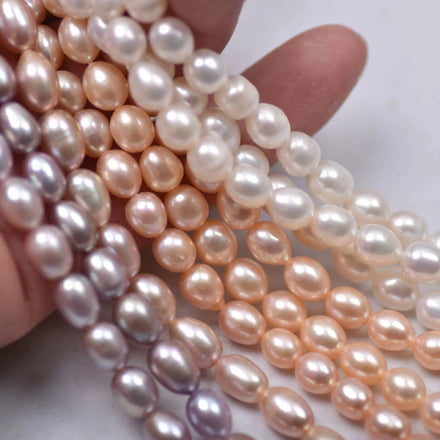 Promotion Natural Freshwater AAA Grade Third Party Certified 7-8mm White Pink Purple Rice Pearl Strands Real Jewelry Making