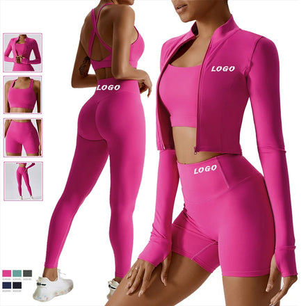 Wholesale Workout Gym Sets Running Fitness Women Gym Leggings High Waist 4 Piece Yoga Set
