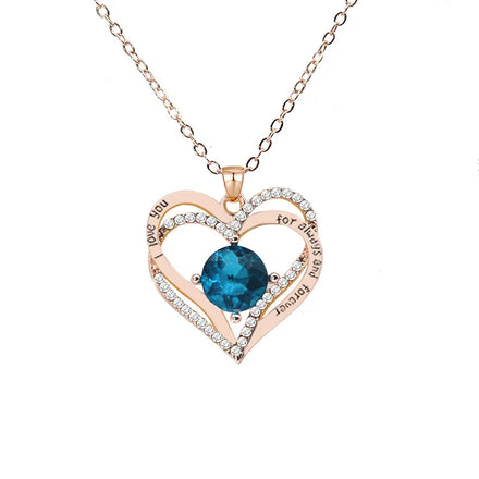 Fashion Rose Gold Plated I love You Forever Birthstone Heart Necklace