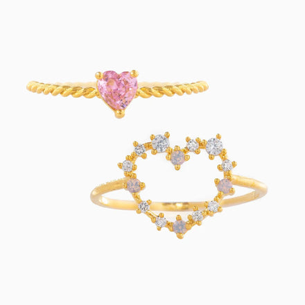 18kGold Copper Plated Love Heart Shaped Brass Finger Ring Diamond Women Hand Jewelry Sweet Cute Latest Design Girls Zircon Ring