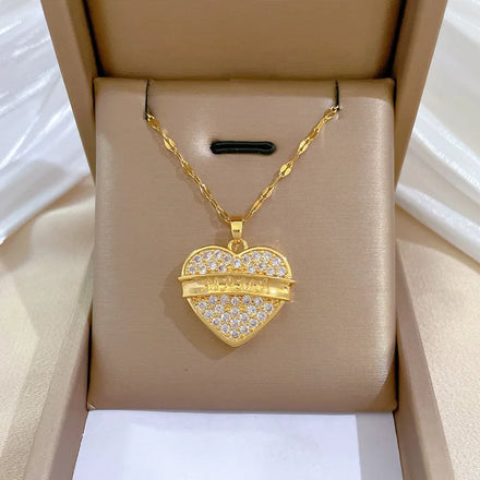 2023 New Design Heart Zircon Necklace MAMA Stainless Steel Necklace Jewelry Mother's Day Gift