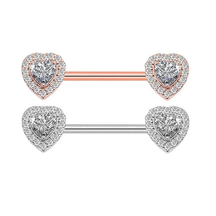 316L Stainless Steel Nipple Barbell Rings With Double Heart CZ Crystal Nipple Stud Fashion Women Body Piercing Jewelry