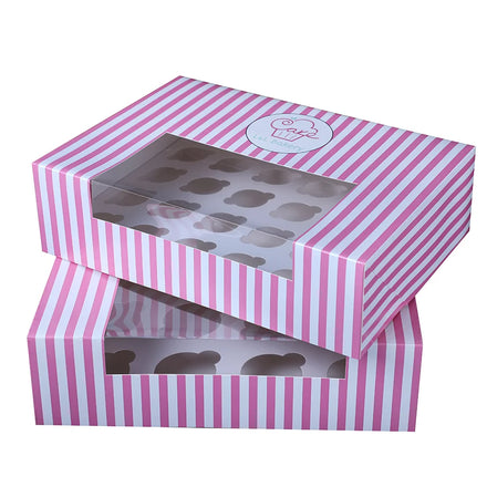 Foldable Cake Box 12X12X5 Packaging Christmas Fancy Mousse Pink White Cup Cake Boxes for Cake Packing