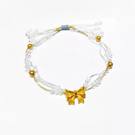 Hot Selling Adjustable Cute Pearl Beaded Bracelets 18K Gold Plated Bow Aesthetic Chain Jewelry Gift for Woman