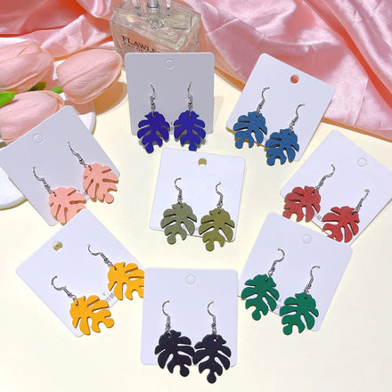 Tropical Jewelry Lightweight Plant Earrings Wooden Hollow Monstera Deliciosa Leaf Dangle Earrings
