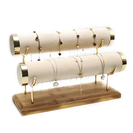 Hot Sale Colorful Solid Wood Single-layer and Double-layer Velvet Chain Watch Bracelet Jewelry Display Rack