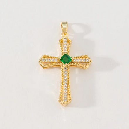 2025 Crystal New Arrival 18K Copper Inlaid Zircon Cross Pendant Handmade Diy Bracelet Necklace Pendant Accessories