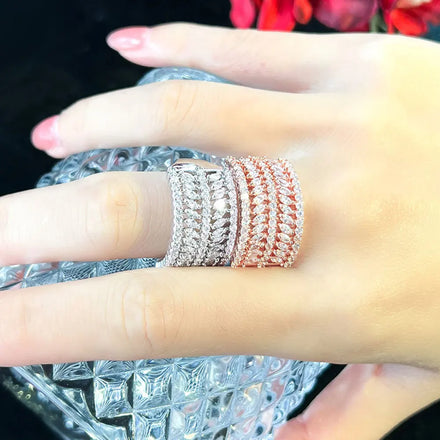 Luxury Multiple Finger Marquise Cut Cubic Zirconia Pave Jewelry Rose Gold Plated CZ Wedding Party Big Ring for Women