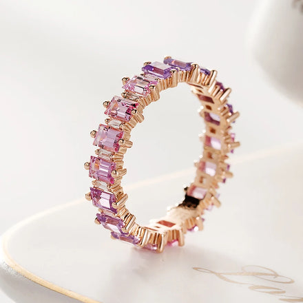 Luxury Design Natural Pink Sapphire White Diamond 18k Solid Gold Ring