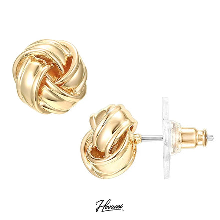 HOVANCI Stirling Silver Earrings 925 Sterling Gold Plated Hollow Twist Geometric Round Knot Ball Stud Earrings