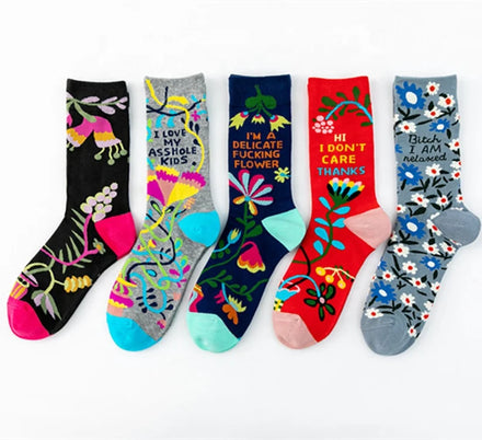 Wholesale Fashion Funny Flowers Mismatched Socks Women Unisex Novelty Cotton Crew Socks for Ladies