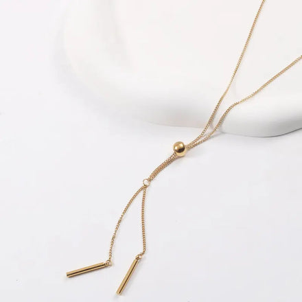 18K Gold Plated Stainless Steel Bar Tassel Pendant Bead Choker Necklace Design Jewelry Wholesale