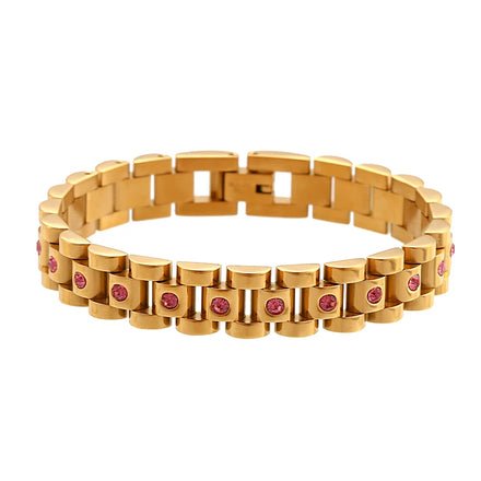 Hip Hop Popular Jewelry Stainless Steel 18k Gold Plated Bracelet Personality Multicolor Zircon Strap Bracelet for Women Girls