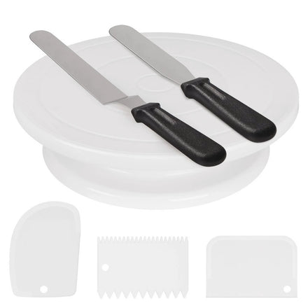 Plastic Cake Decorating Supplies Kit with Turntable Icing Piping Tips Nozzles Spatula Smoother for Premium Cake Decorations