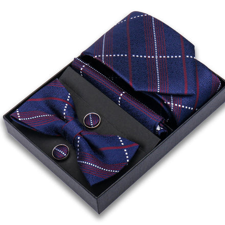 New Men Bow Tie Sets Luxury Necktie Bowtie Box With Pocket Square Cufflinks Tie Set Gift Box Polyester for Men