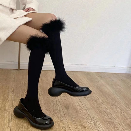 Wholesale Fashion Feather Black White Calf Socks Girls Women Cotton Cosplay Party Lolita Knee High Socks