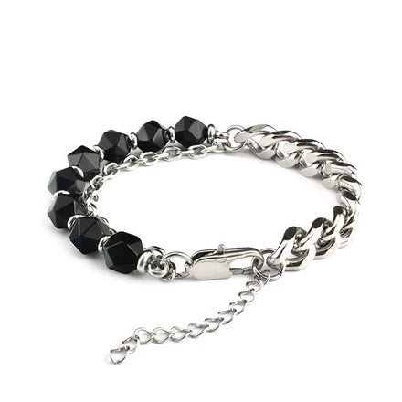 Wholesale New Men's Jewelry Tiger Eye Stone Silver Plated Stainless Steel Fashion Chain Bracelet
