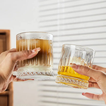 Koi Vintage Thick-bottomed Crystal Glass Coffee Juice Colin Whiskey Diamond Striped Glass