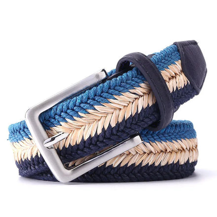 Unisex Multiple Option Fish Bone Woven Belt Wax Rope Straw Mixed Fabric Belt Casual Weave Canvas Woven Belt