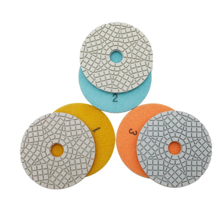 Premium TRUESHINE 4 Inch 3 Step Dry Wet Diamond Hybrid Polishing Pad ISO9001:2008 Certified OEM Resin+Diamond Powder Grit 1-3