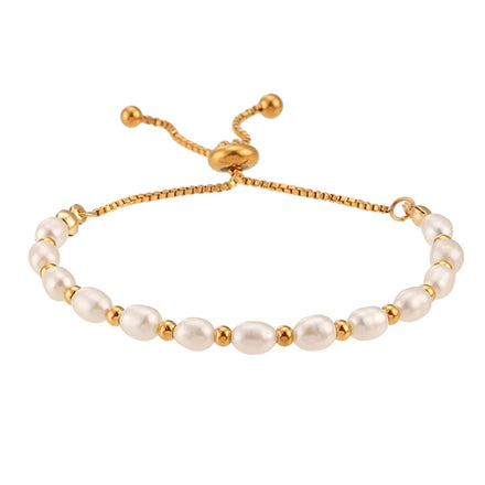 Creative Spacer Beads Drawstring Bracelet Stainless Steel Accessories Bracelet Elegant Freshwater Pearl Bracelet for Women Girls