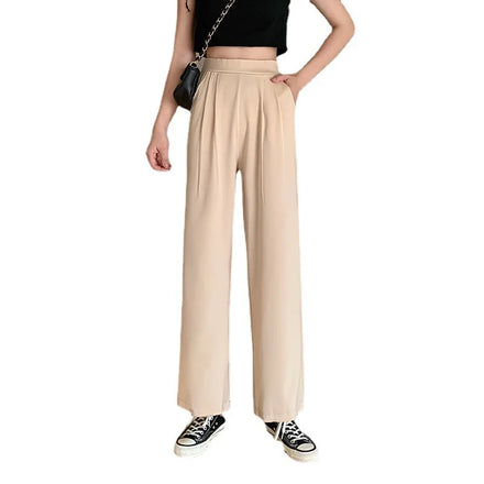 Office Lady Sag Plus Size Trousers High Waist Wide Leg Suit Pants