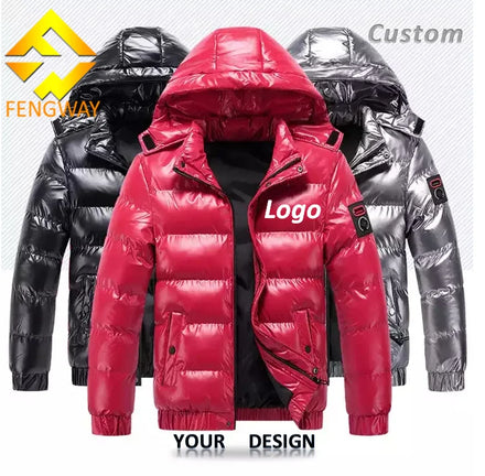 Fengway Custom Men Casual Zipper Thick Fleece Bubble Hooded Plus Size Waterproof Breathable Eco-Friendly Puffer Down Coat
