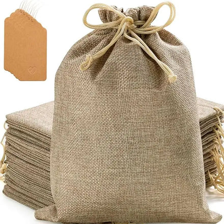 17*23cm Custom Logo Printed Burlap Jute Eco-Friendly Gift Bags with Dot Pattern DIY Craft Bulk Wholesale for Christmas Party